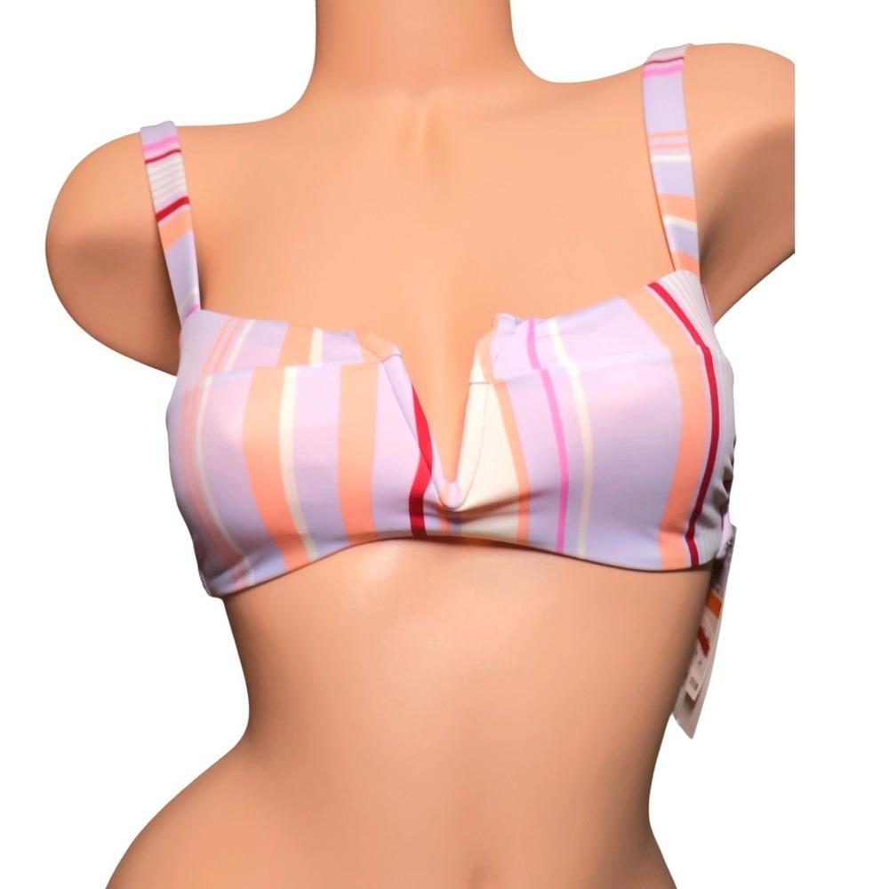 NWT XS Pastel Stripe V Wire Longline Bikini Top Coquette Soft Girl Beach